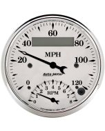 3-3/8" TACHOMETER/SPEEDOMETER COMBO, 8K RPM/120 MPH, ELECTRIC, OLD-TYME WHITE